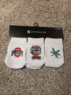 StrideLine Infant Ohio State Brutus Logo Socks - White (3-Pack)